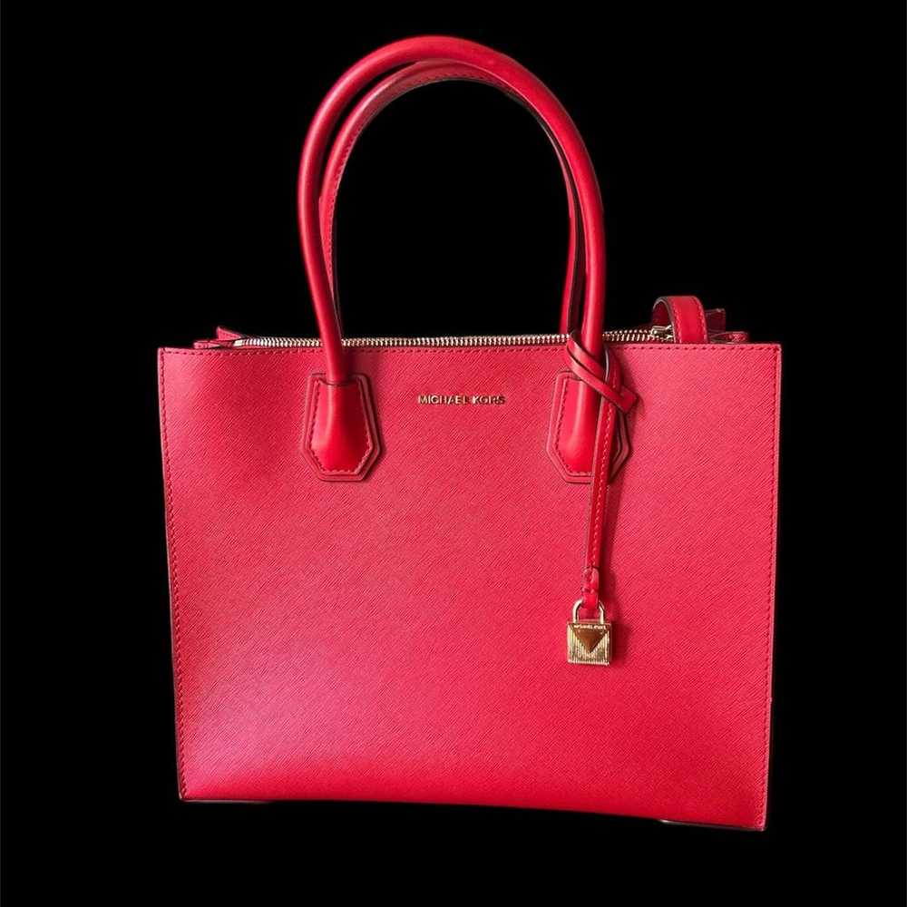 NWOT • Michael Kors Bright Red Leather Mercer Pur… - image 1