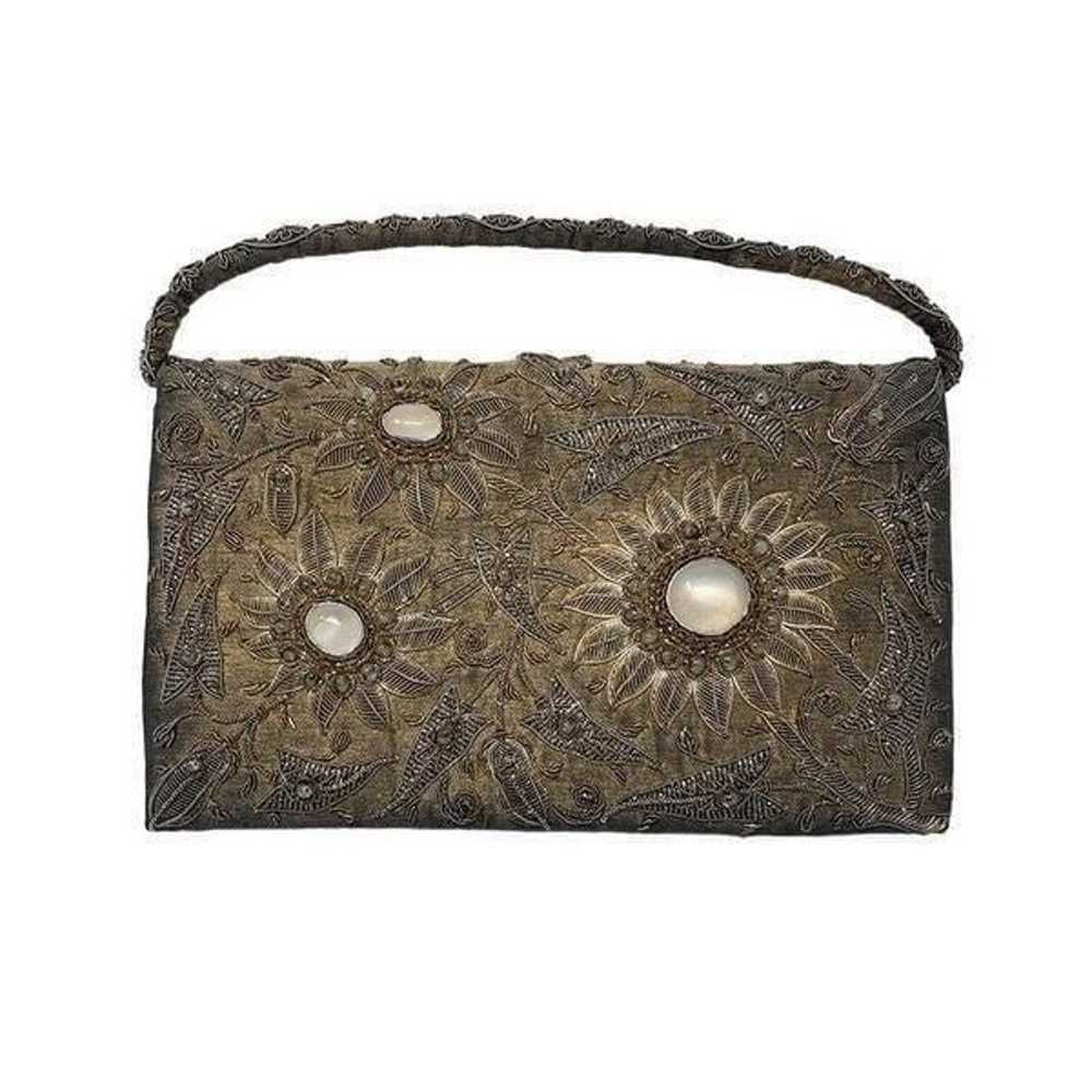 Silk Emporium Gold Silver Silk Clutch VTG 50s As … - image 3