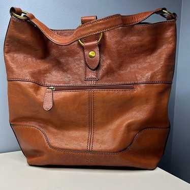 Frye Leather Ring Tote Shoulder Hobo Purse Cognac… - image 1