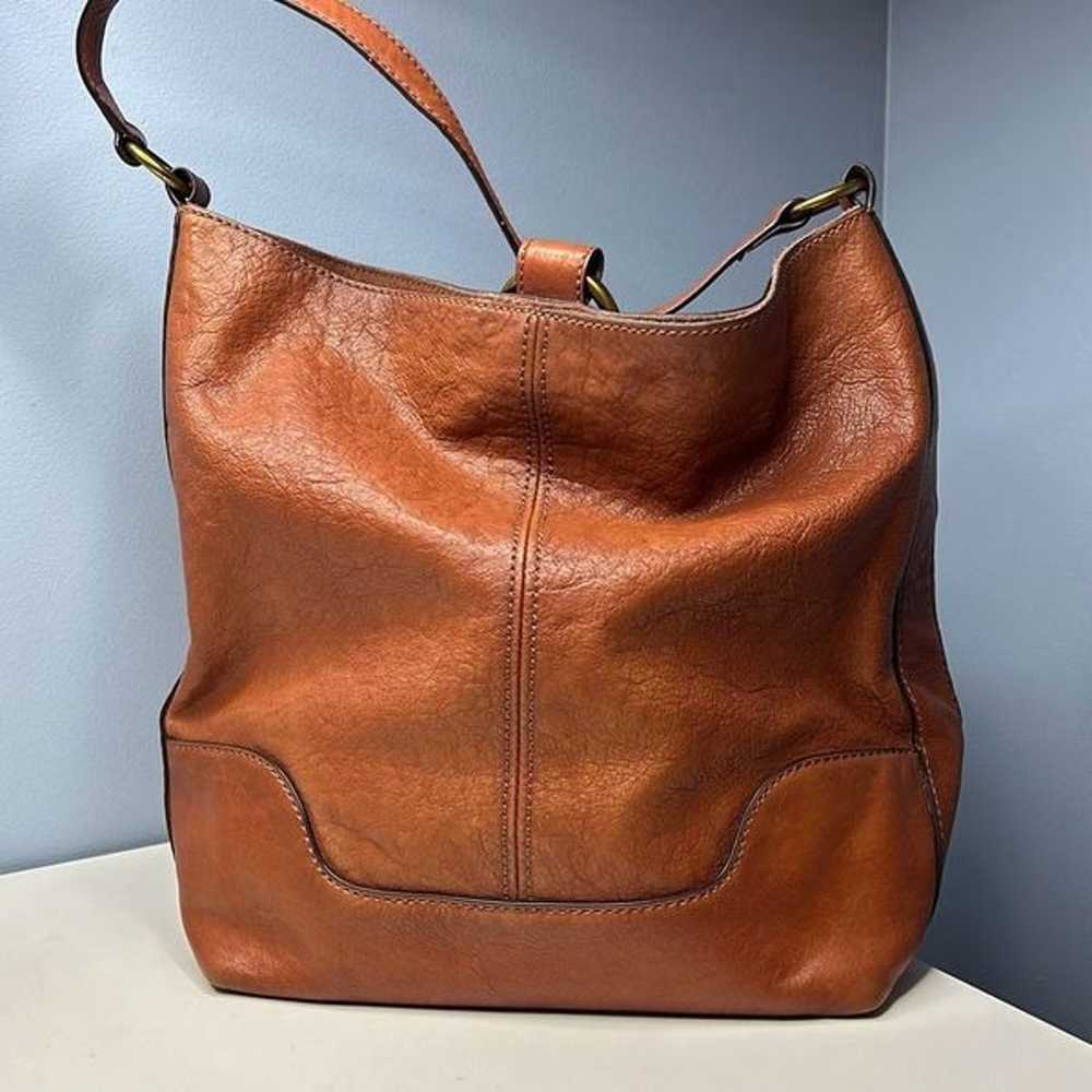 Frye Leather Ring Tote Shoulder Hobo Purse Cognac… - image 4