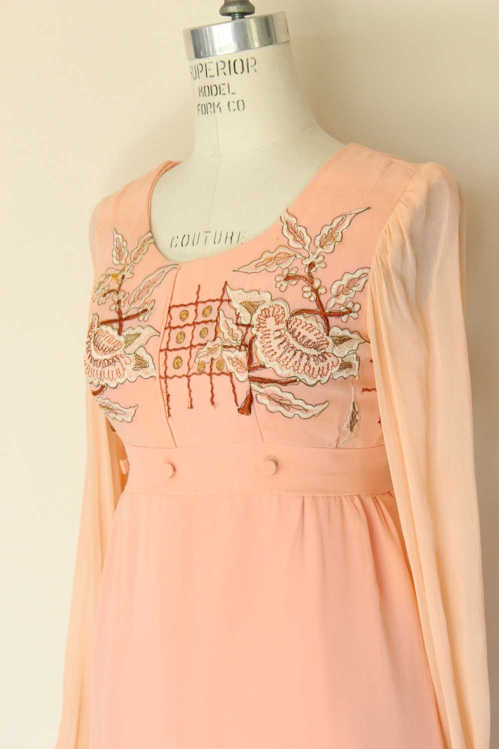 Vintage 1960s Dress, Peach Maxidress with Asian I… - image 10