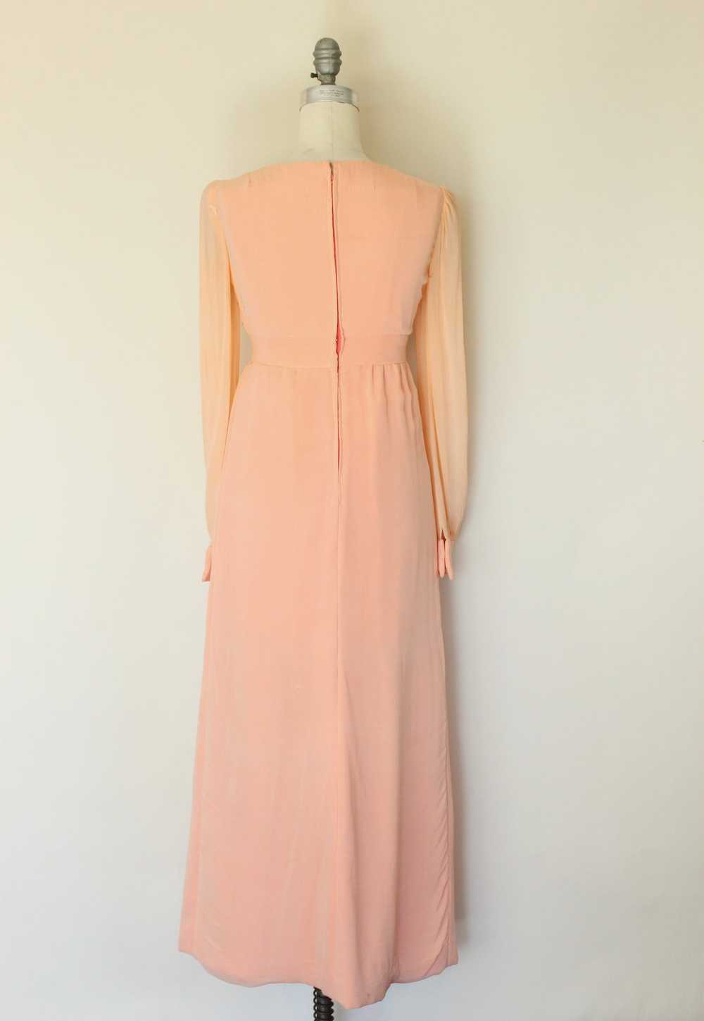 Vintage 1960s Dress, Peach Maxidress with Asian I… - image 12