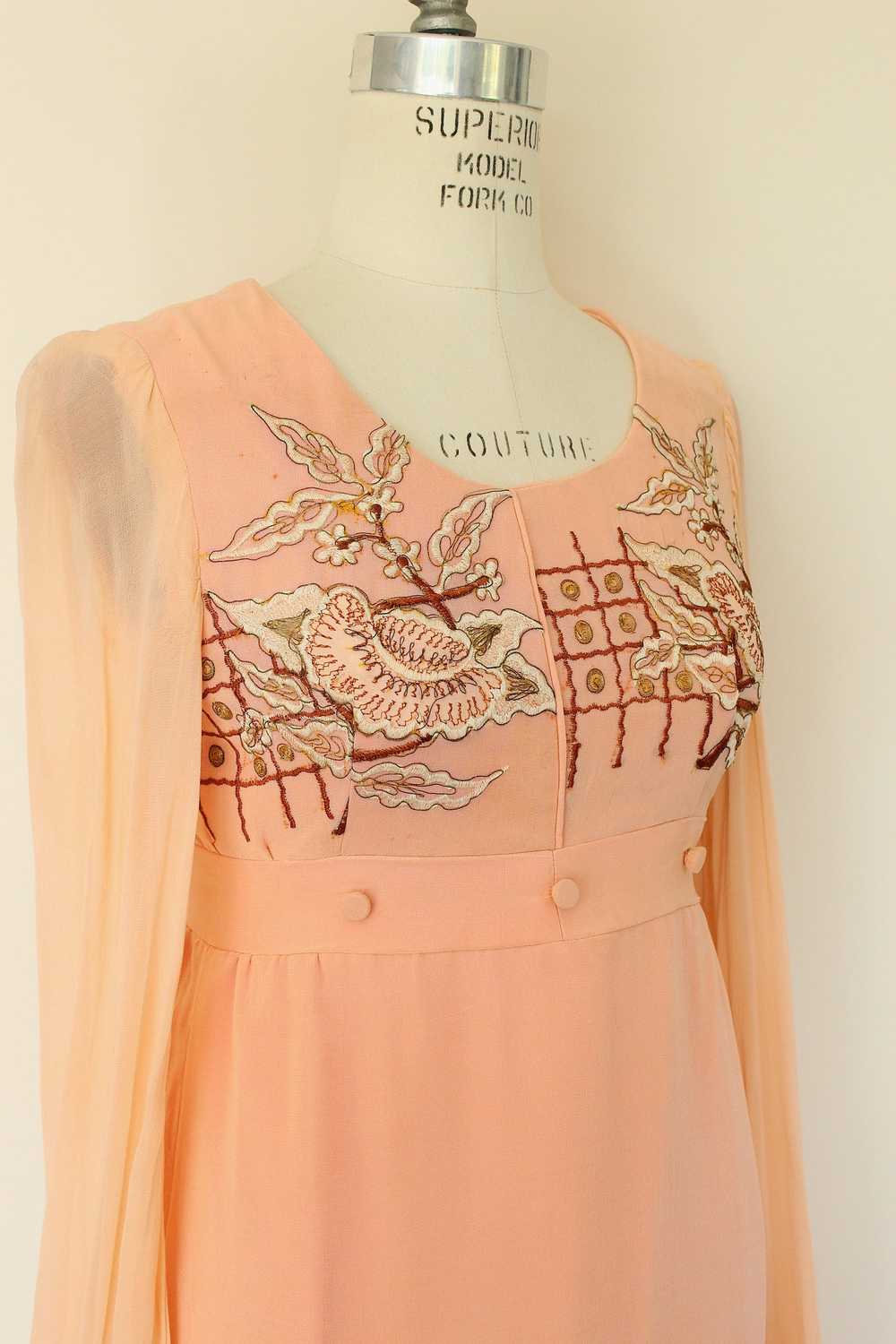 Vintage 1960s Dress, Peach Maxidress with Asian I… - image 7