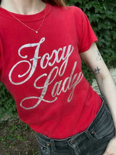 1970s Foxy Lady Red Silver Glitter Tee T Shirt