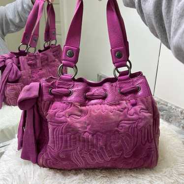 Vintage Juicy Couture Bag Hot Pink Maroon Velour - image 1