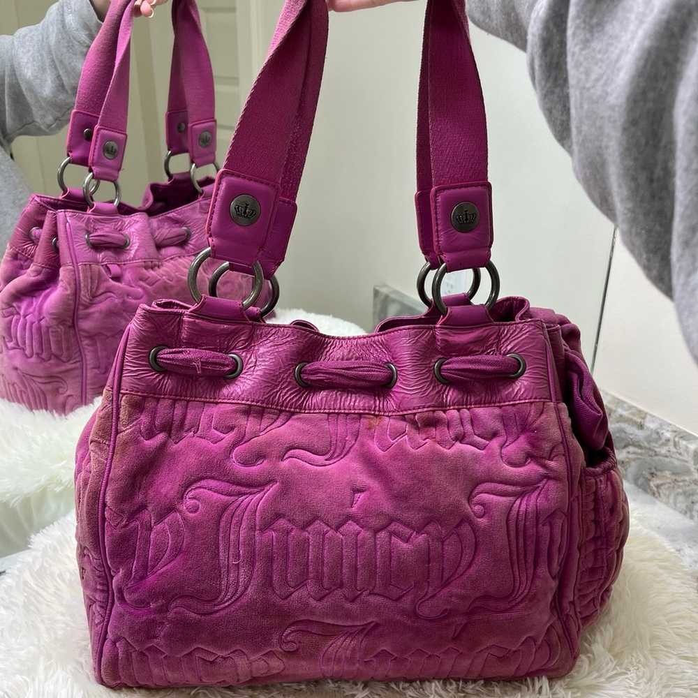 Vintage Juicy Couture Bag Hot Pink Maroon Velour - image 2