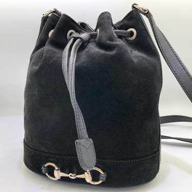 OLD GUCCI Suede Shoulder Bag with Horsebit Drawstr