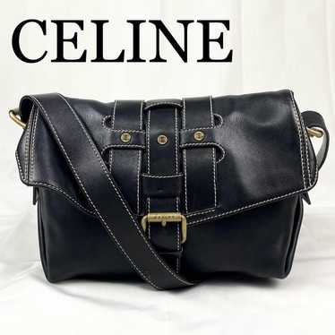 CELINE Shoulder Bag "Triomphe" Hardware Belt Black