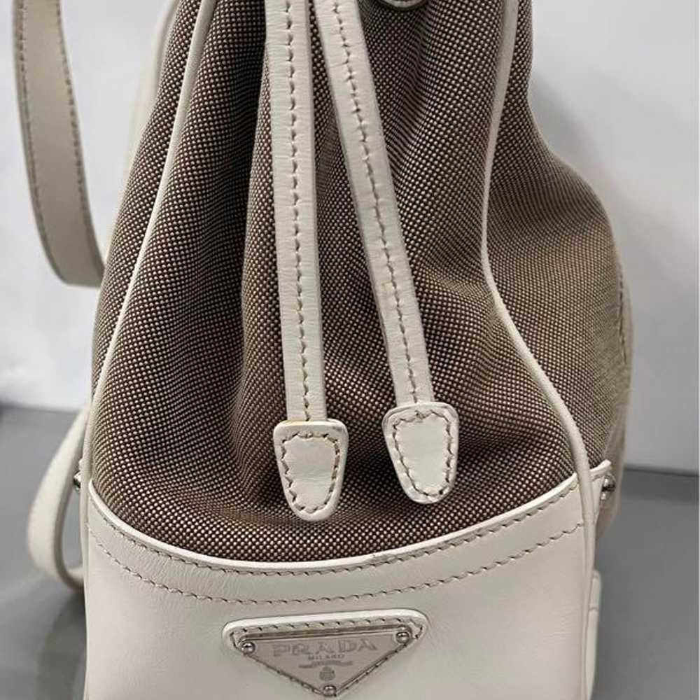 Prada Jacquard Leather Handbag Beige White - image 5