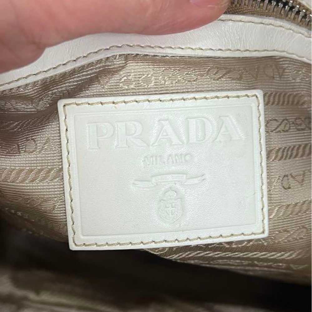 Prada Jacquard Leather Handbag Beige White - image 8