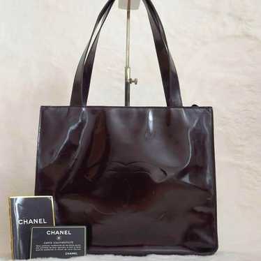 Chanel Enamel Tote Bag Shoulder Wine Red Hand Coc… - image 1