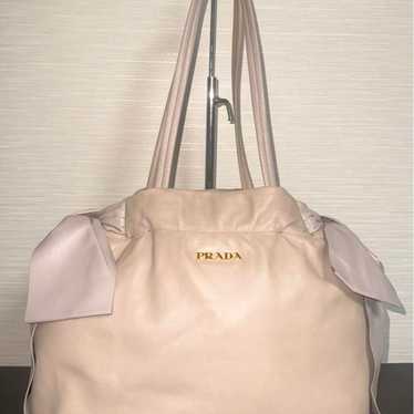 PRADA Prada Tote Bag Ribbon Nappa Leather Beige