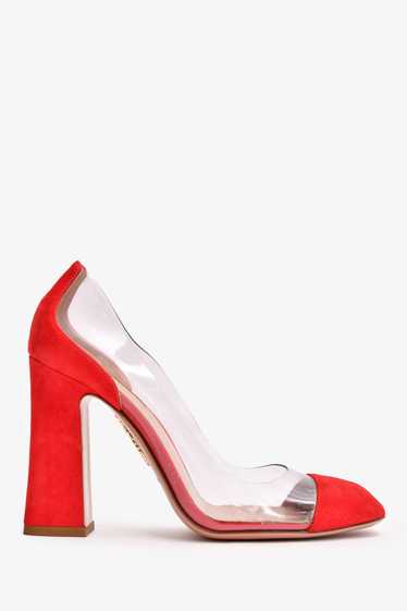 Aquazzura Red Suede/PVC Block Heels Size 36