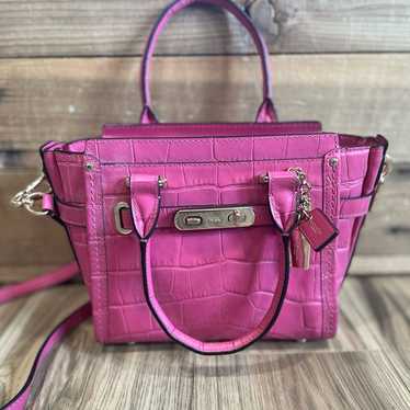 Pink Coach Croc embossed leather purse