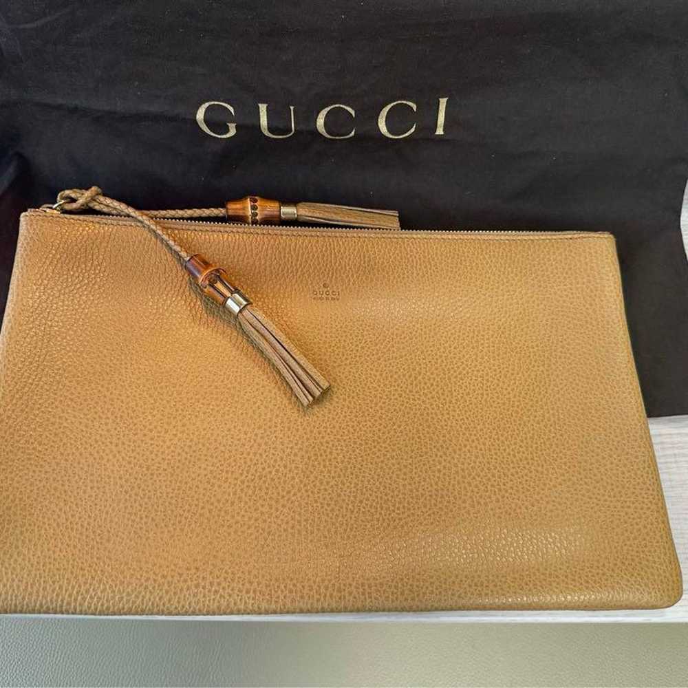 GUCCI Bamboo x Calf Leather Clutch Bag Pouch - image 1