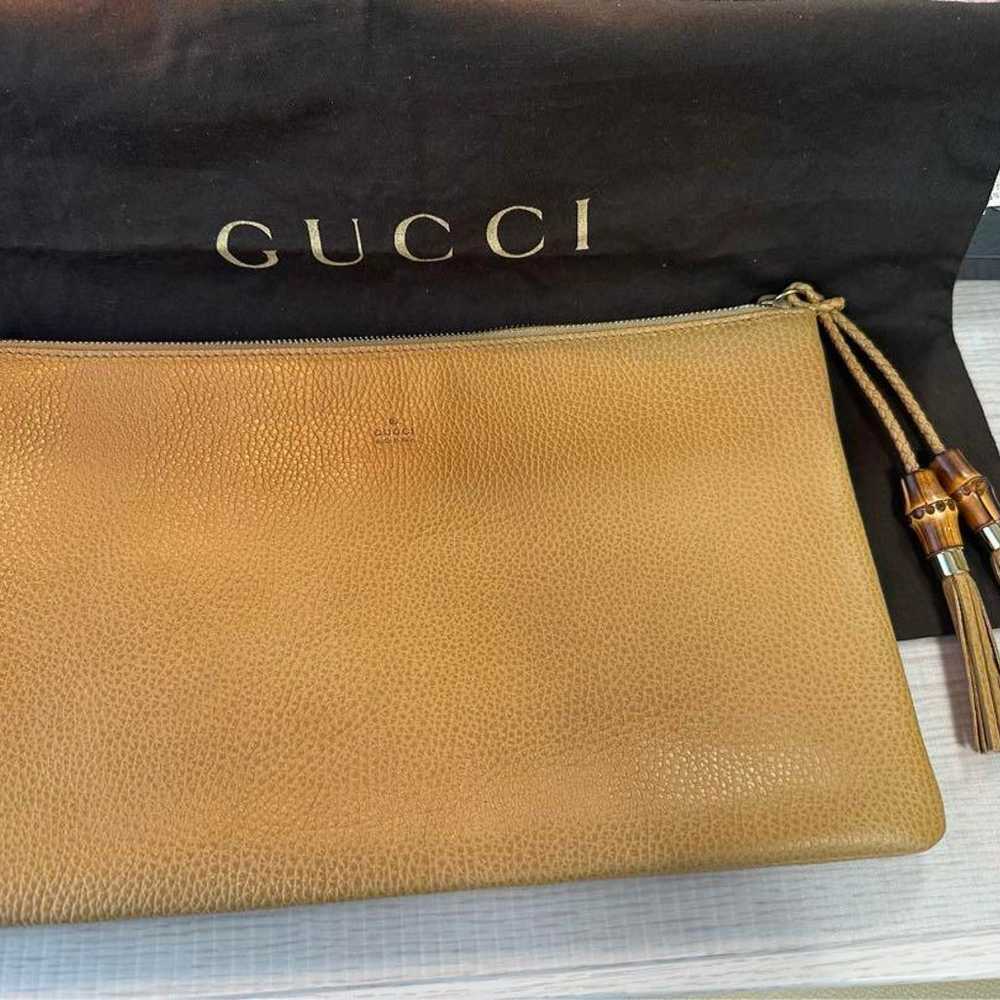 GUCCI Bamboo x Calf Leather Clutch Bag Pouch - image 3