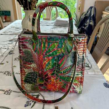 Brahmin Monique Tropical Utopia Leather Tote Mult… - image 1