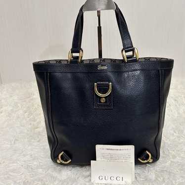 GUCCI Abby Tote Bag with GG Pattern Navy Leather