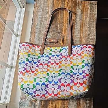 Coach reversible city tote rainbow sale