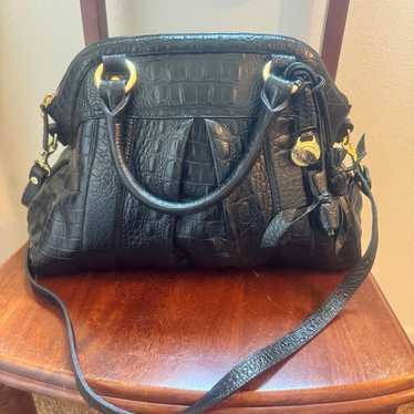 BRAHMIN Louise Rose Black Satchel Croc popular Embossed Leather Handbag