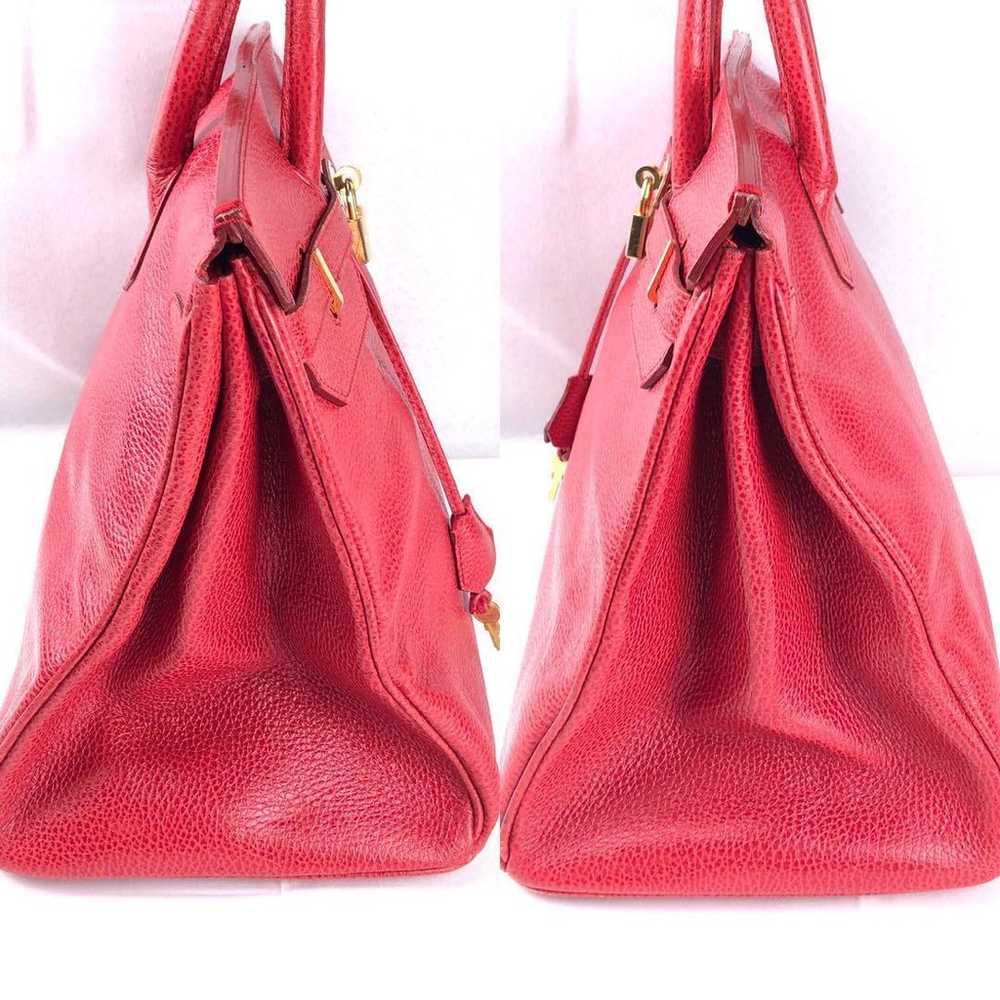 ◆High-class Leather Handbag Red - image 11