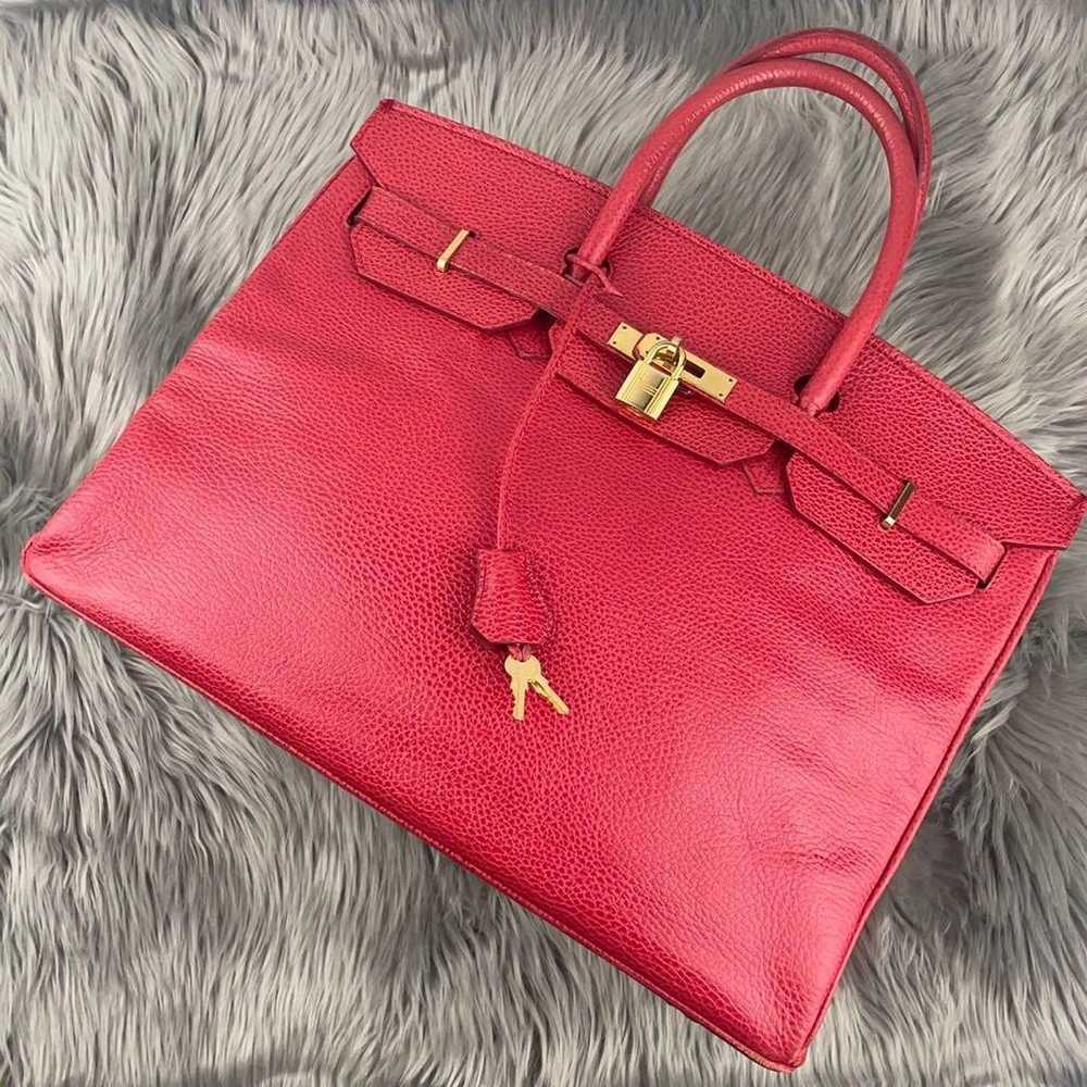 ◆High-class Leather Handbag Red - image 1