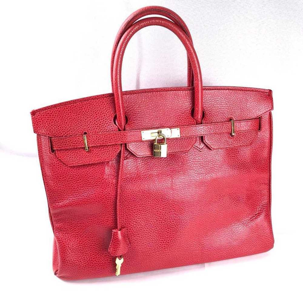 ◆High-class Leather Handbag Red - image 3