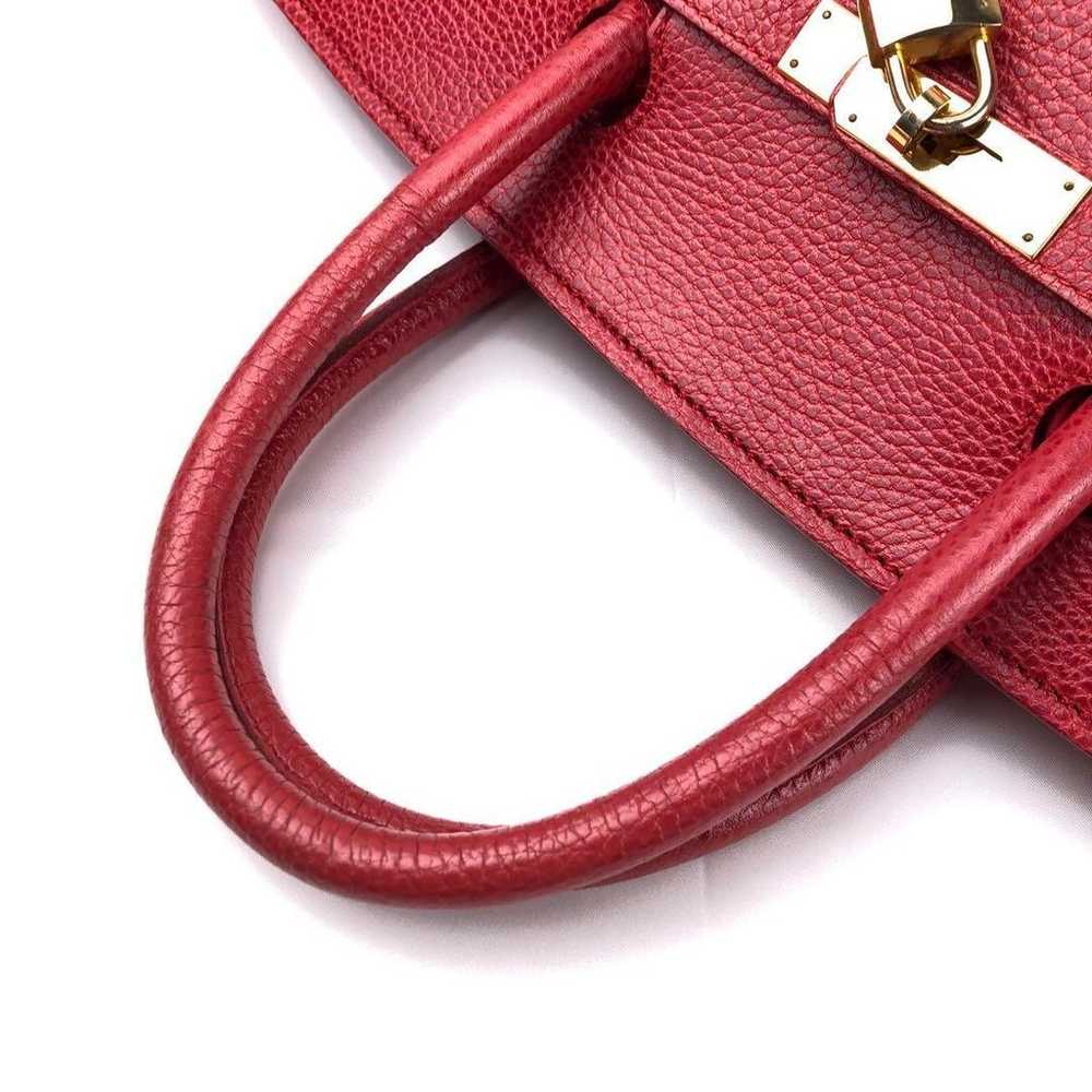 ◆High-class Leather Handbag Red - image 5