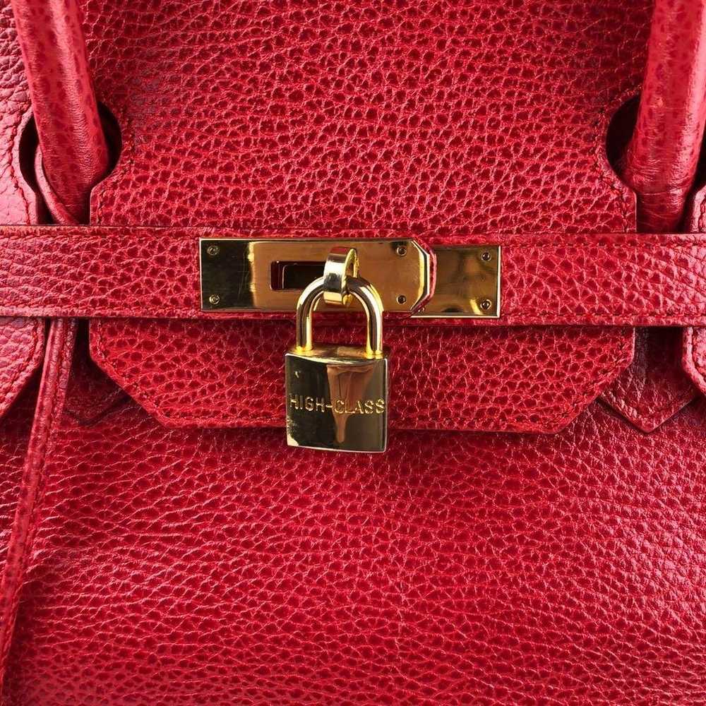 ◆High-class Leather Handbag Red - image 6