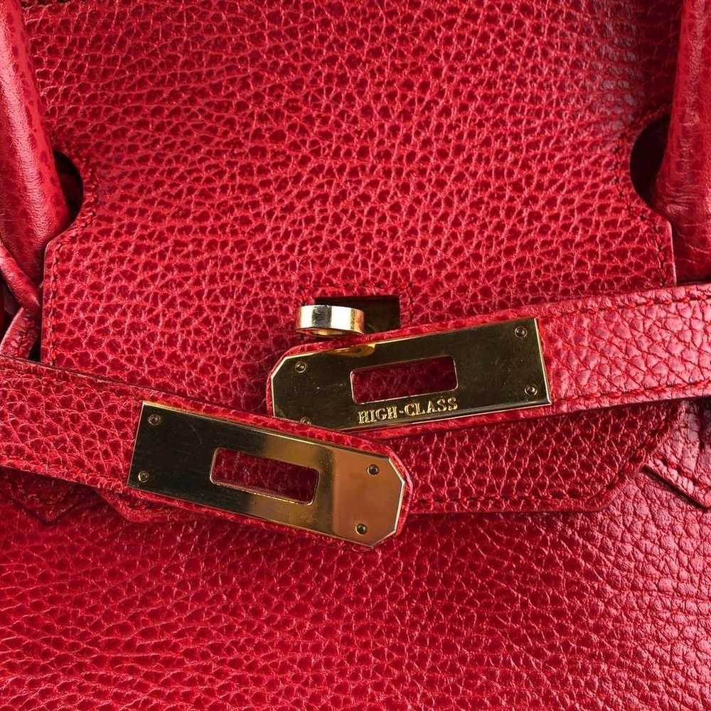 ◆High-class Leather Handbag Red - image 8