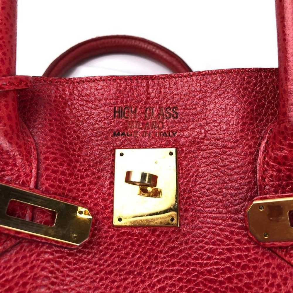 ◆High-class Leather Handbag Red - image 9