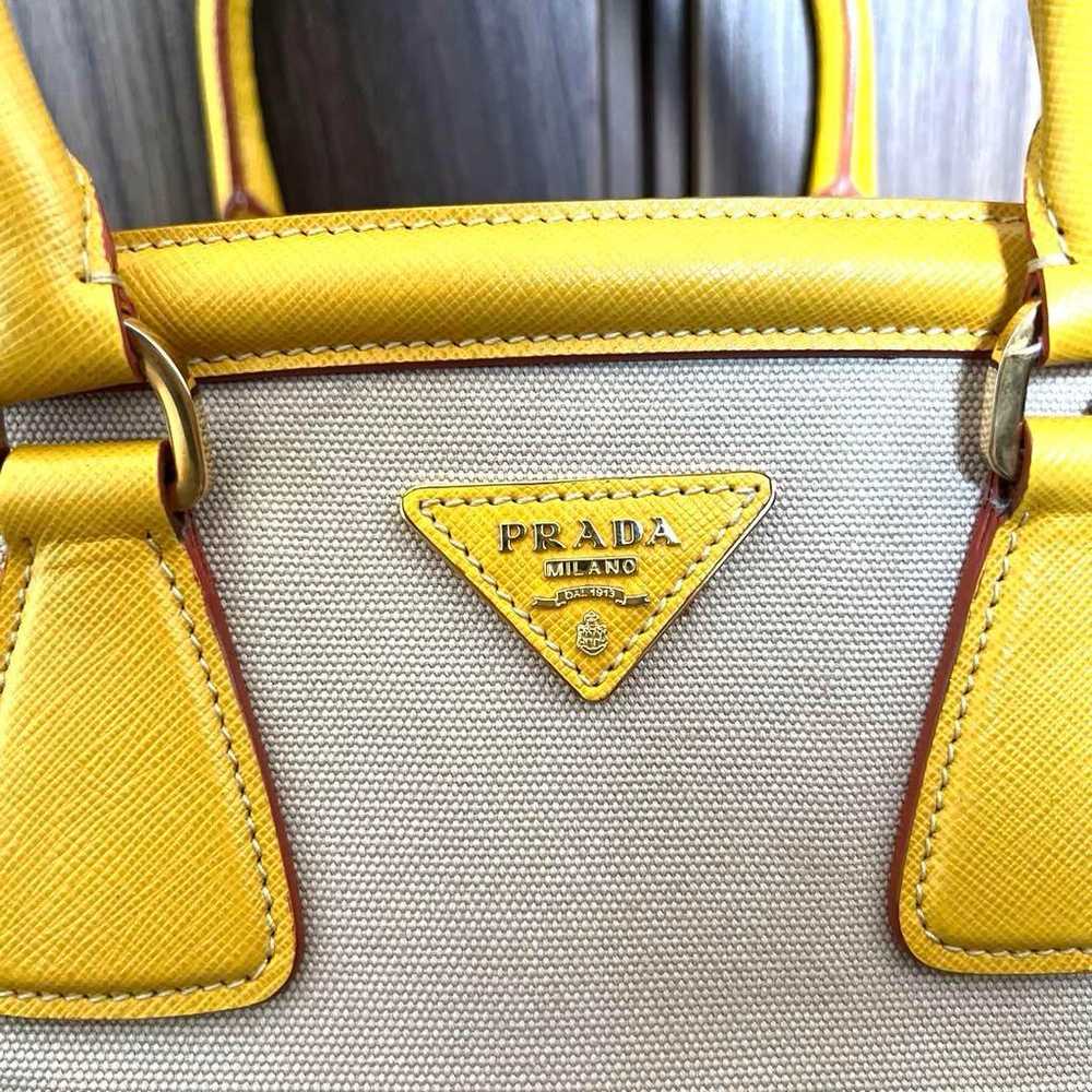 Rare! PRADA Handbag Tote Bag Canvas x Saffiano - image 3