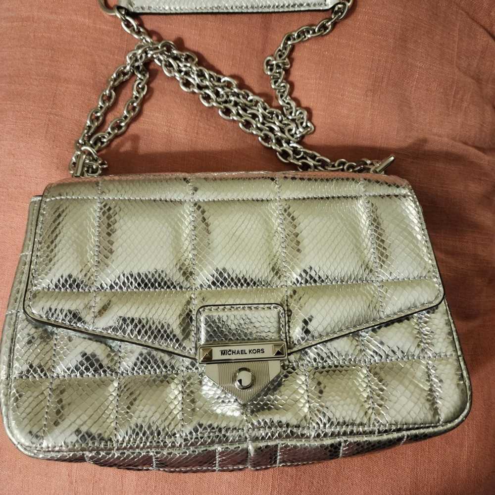 NWOT MICHAEL KORS SoHo Large Quilted Metallic Sna… - image 5