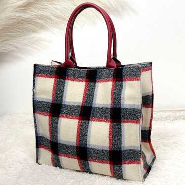 FRANCO DESSI Check Pattern Wool x Leather Tote Bag - image 1