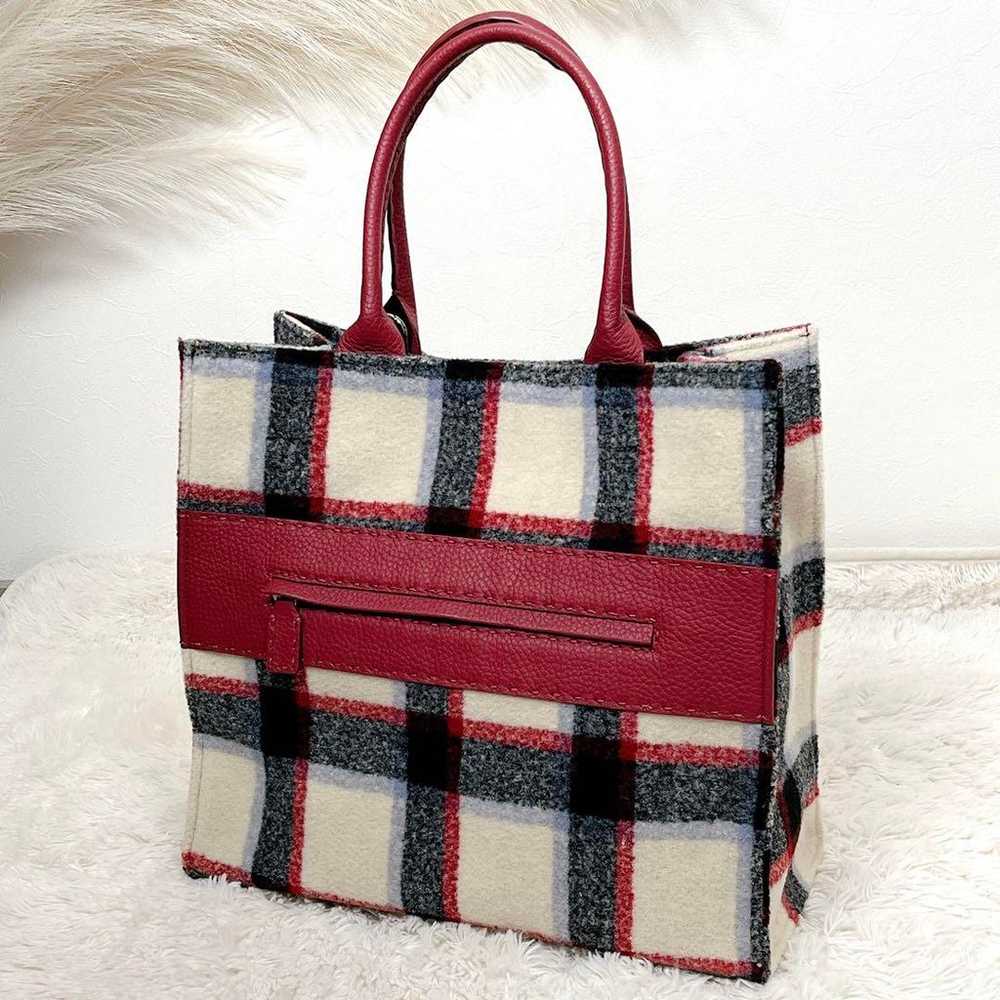 FRANCO DESSI Check Pattern Wool x Leather Tote Bag - image 2