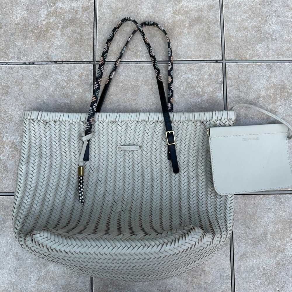 kempton and co chalk basket weave leather tote - image 7