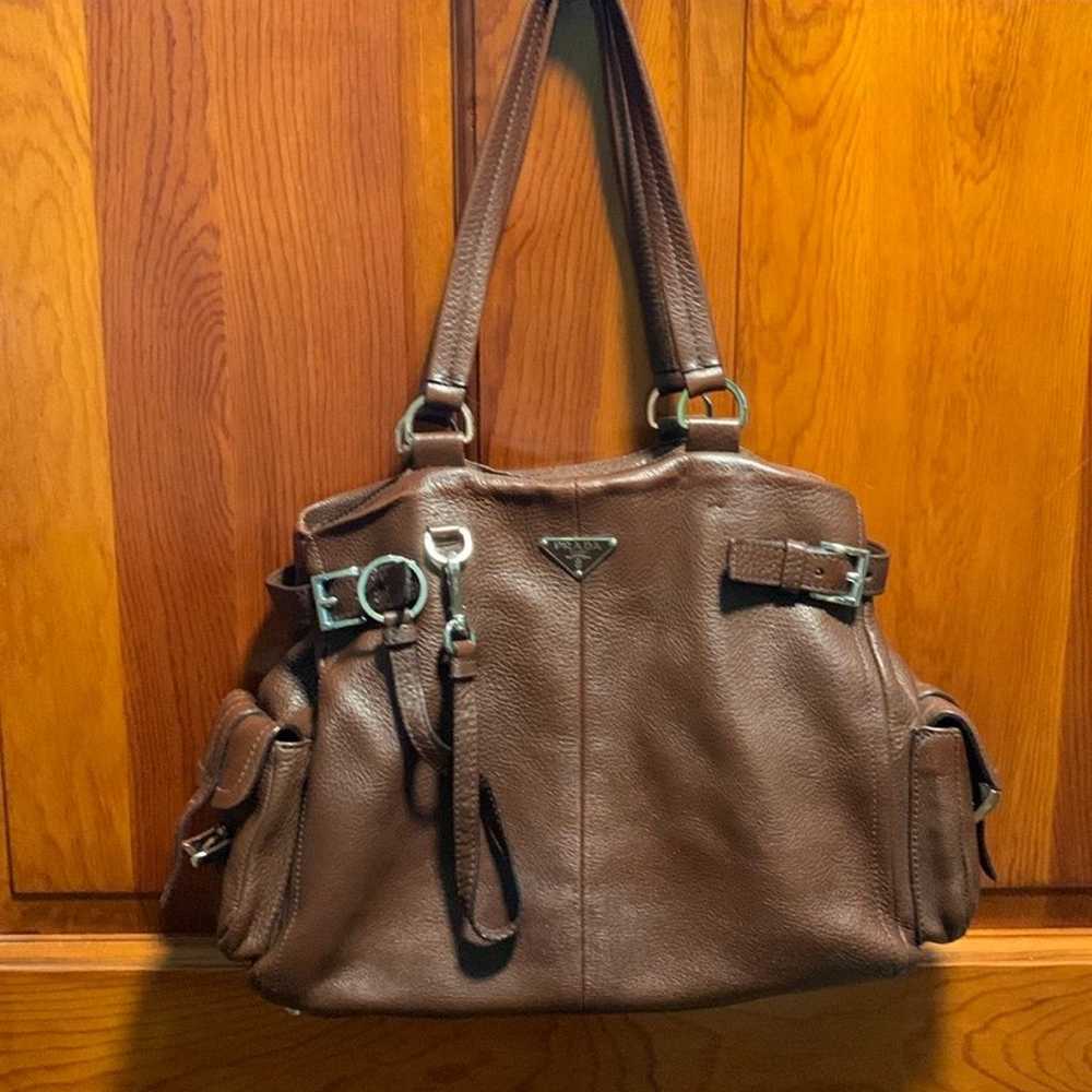 Prada Brown Vitello Daino Shoulder Tote Bag excel… - image 1