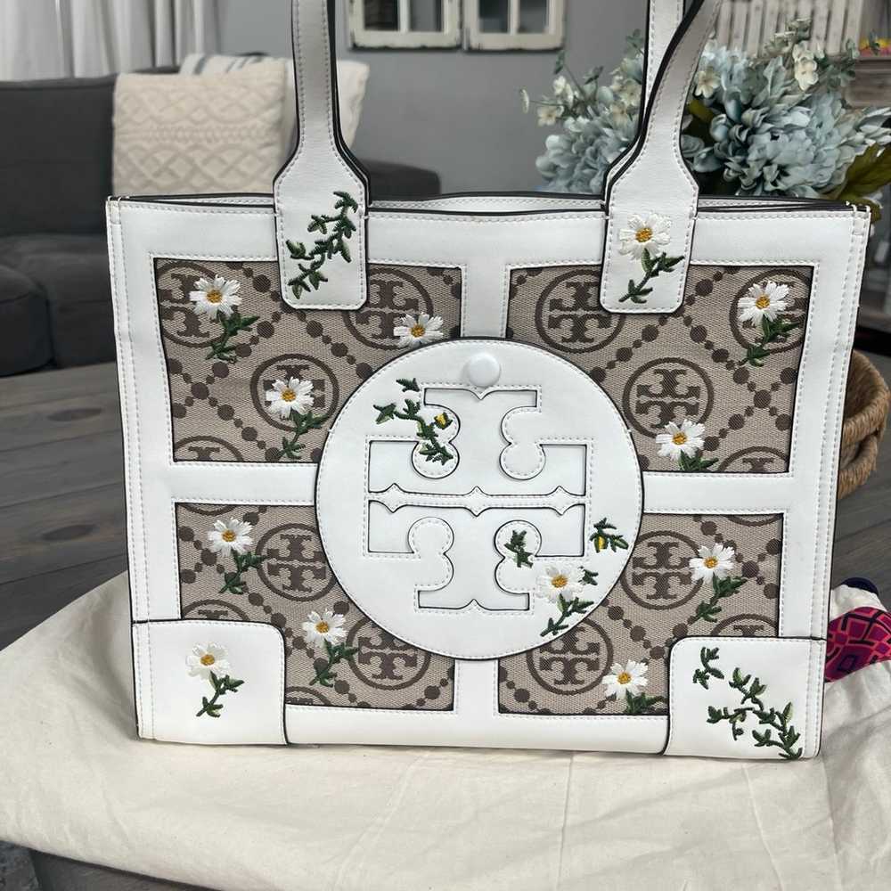 Tory Burch T monogram floral embroidered  tote me… - image 2