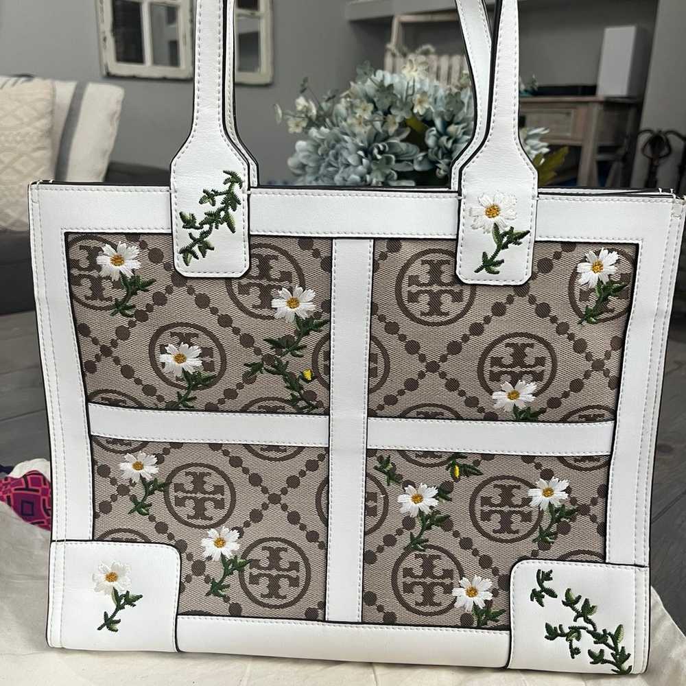 Tory Burch T monogram floral embroidered  tote me… - image 6