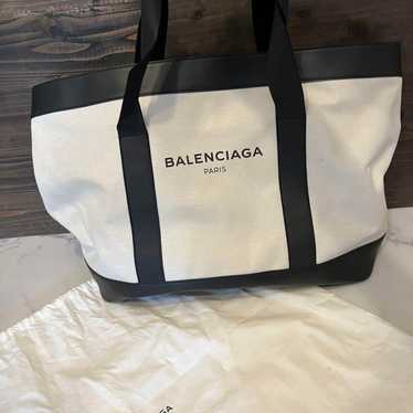 Balenciaga Navy Tote Canvas Leather