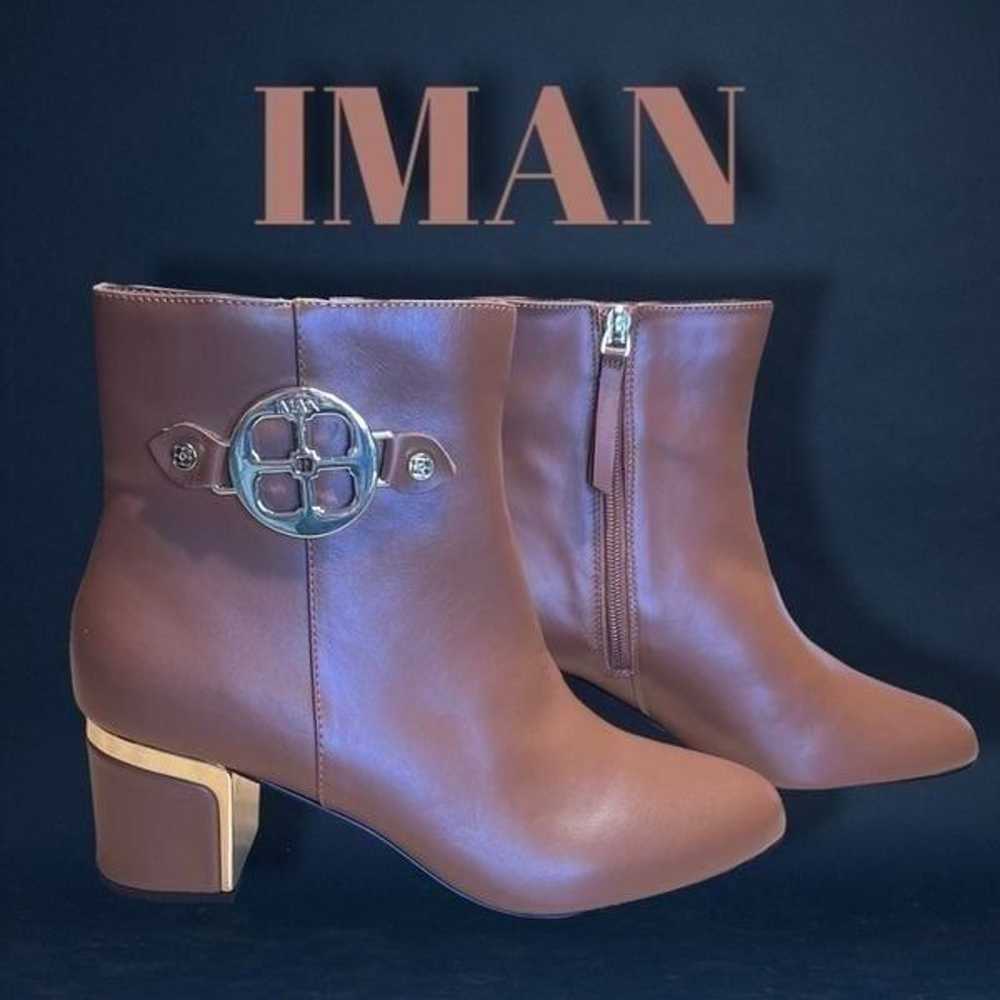 IMAN Global Chic Leather Booties with Metal Logo … - image 1