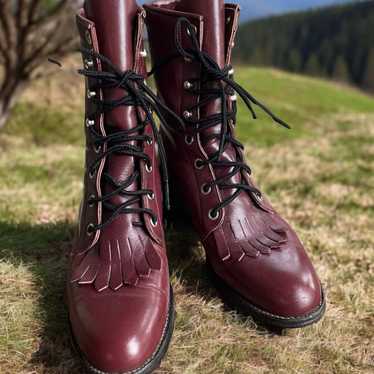 Women’s Justin Lace Up Boots Size 5B Oxblood/Cord… - image 1