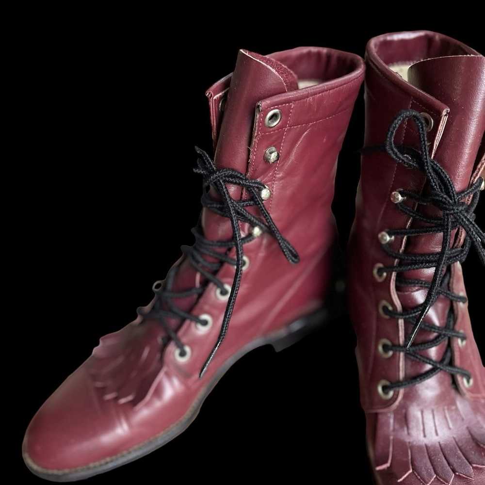 Women’s Justin Lace Up Boots Size 5B Oxblood/Cord… - image 2