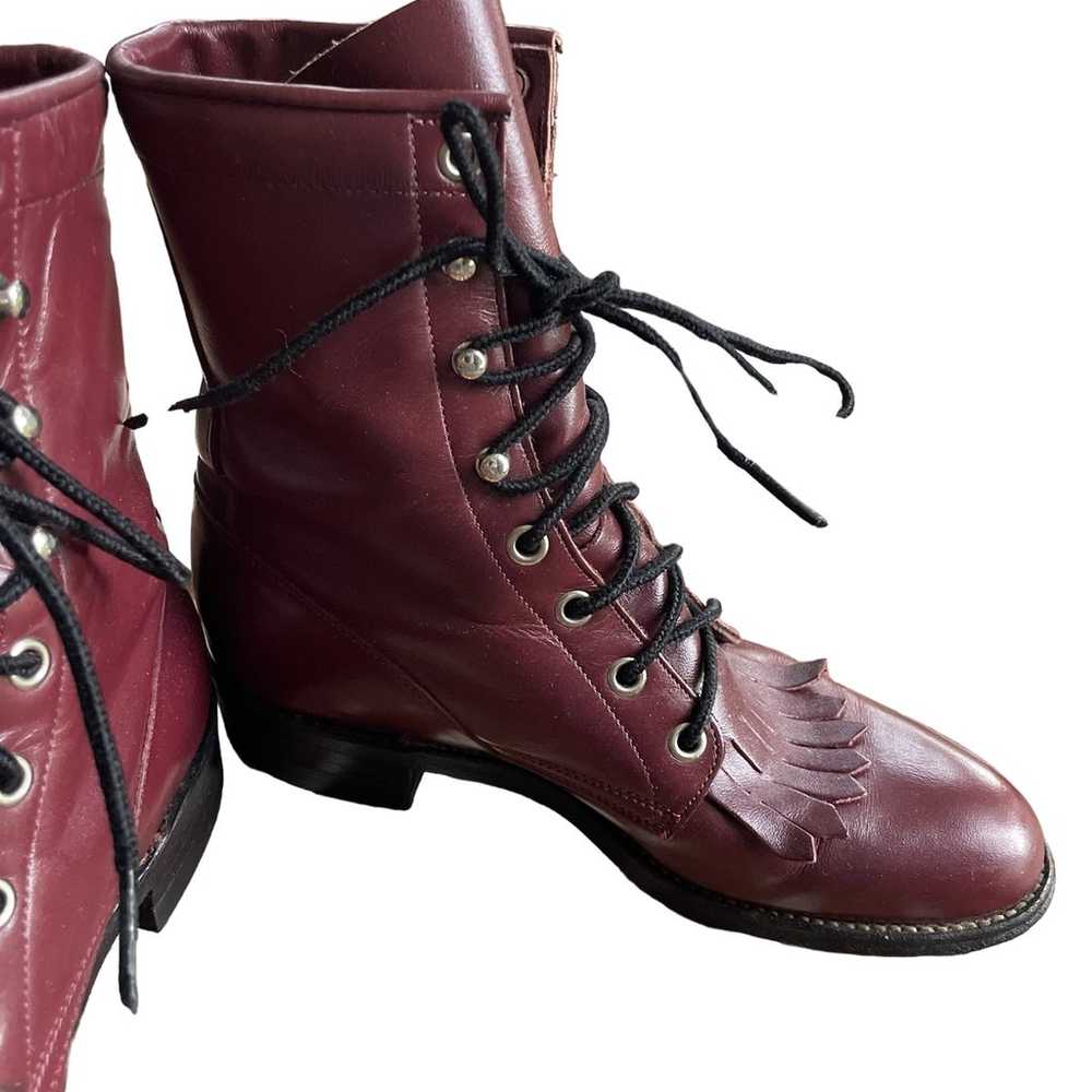 Women’s Justin Lace Up Boots Size 5B Oxblood/Cord… - image 3