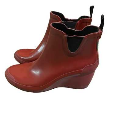 Cougar Red Rubber Wedge Chelsea Rain Boots Womens 