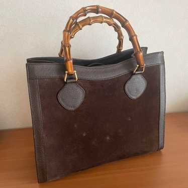 Diana Gucci Bamboo Handbag Suede Brown