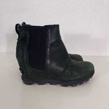 Sorel Black Leather Wedge Booties