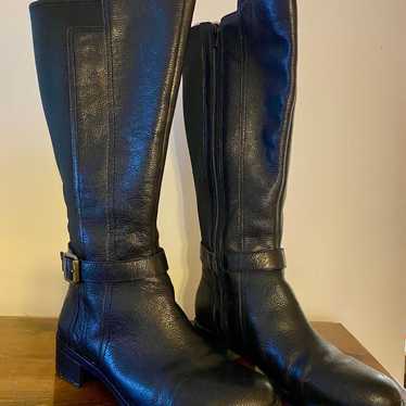 black leather knee high boots