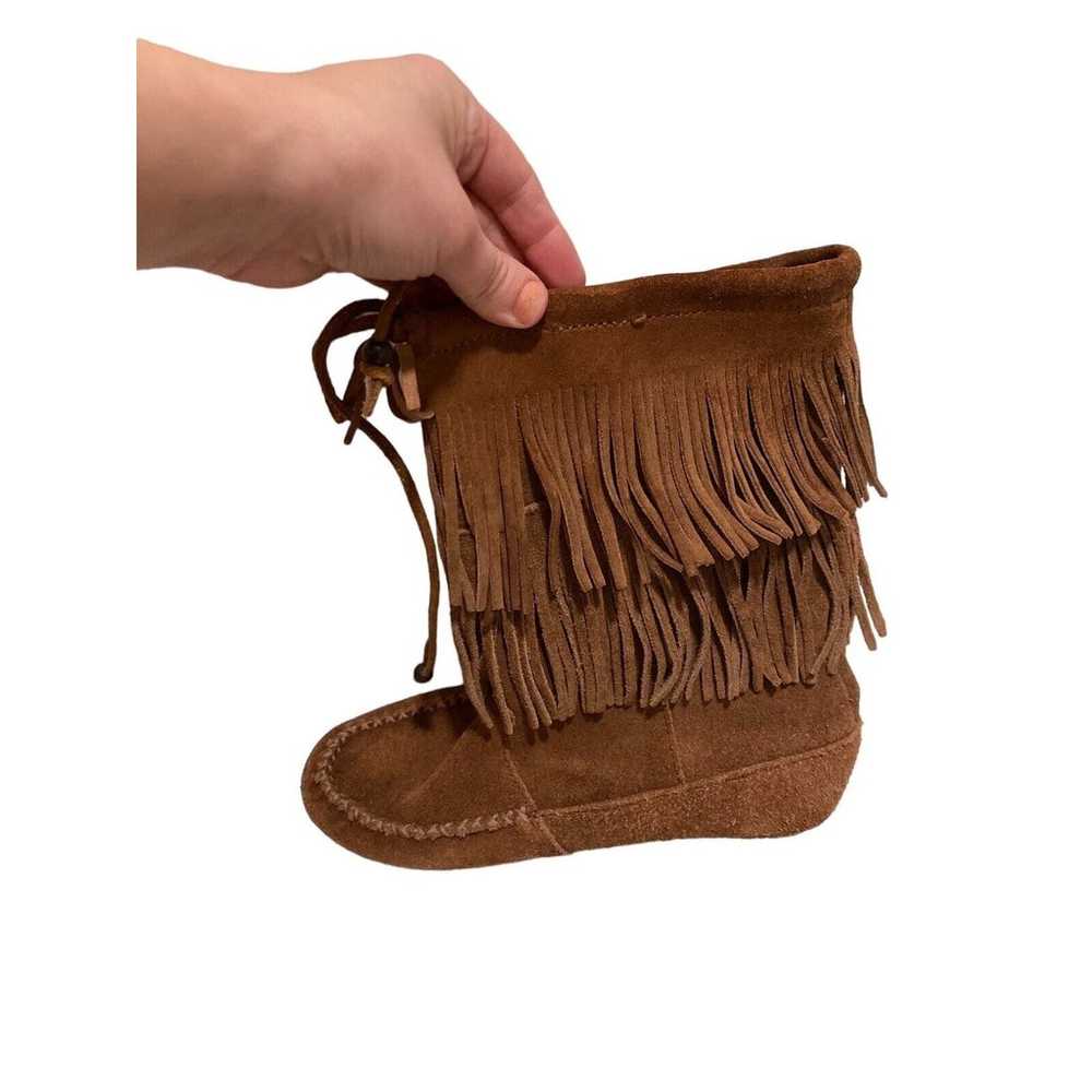 Minnetonka Boots Fringe Mid Calf Camel Leather Su… - image 3