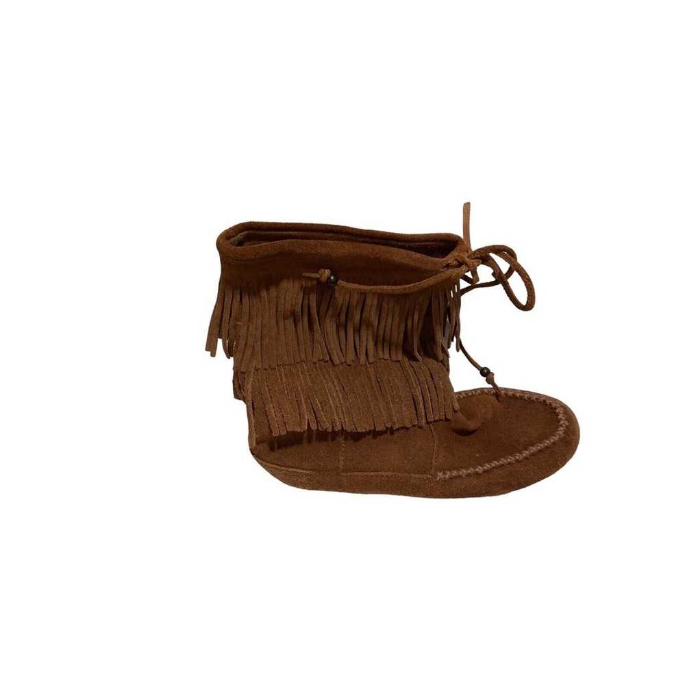 Minnetonka Boots Fringe Mid Calf Camel Leather Su… - image 4